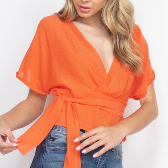New Orange Wrap Around Blouse - Picture 1 of 2